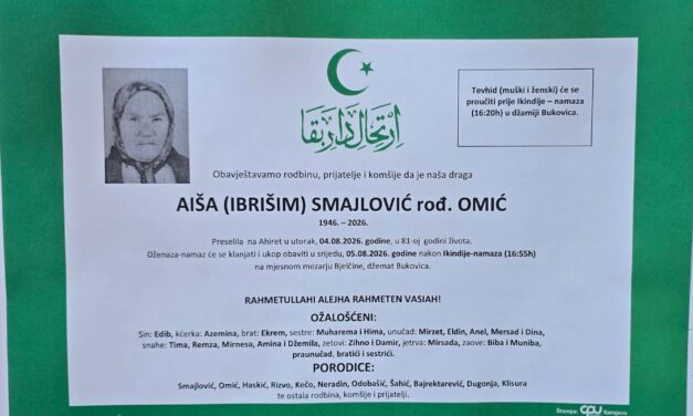 Preminula  je Aiša Smajlović, rođ. Omić