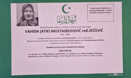 Preminula je Vahida Mustajbegović, rođ. Zečević