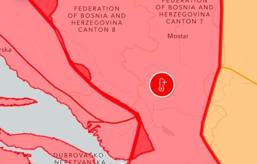 Crveni meteoalarm za Županiju Zapadnohercegovačku, temperature i do 42 stupnja
