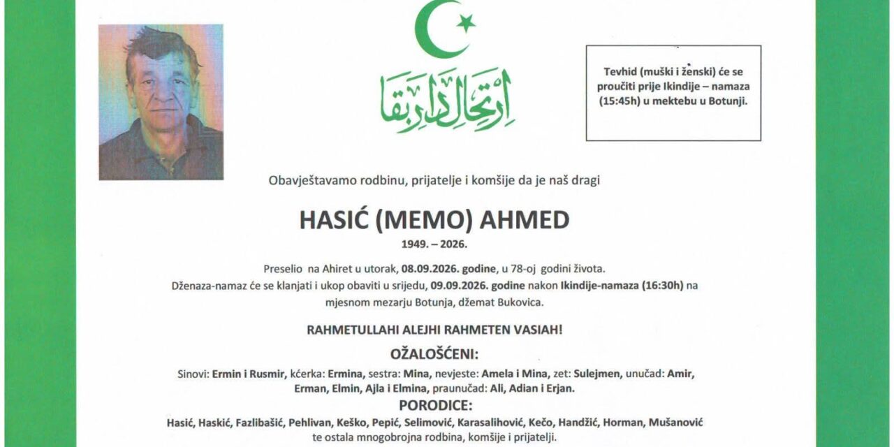 Preminuo je Hasic Ahmed