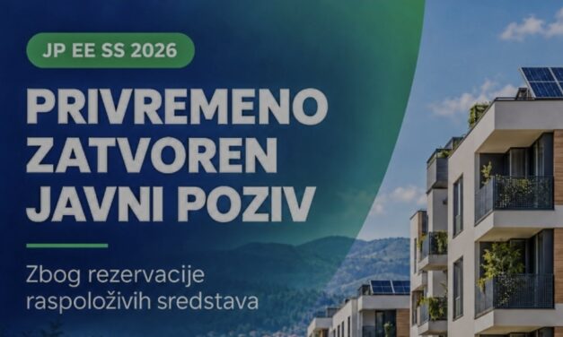 Privremeno zatvaranje Javnog poziva za dodjelu sredstava za provedbu mjera energetske učinkovitosti u stambenim objektima za 2026. godinu – JP EE SS 2026 zbog rezervacije raspoloživih sredstava