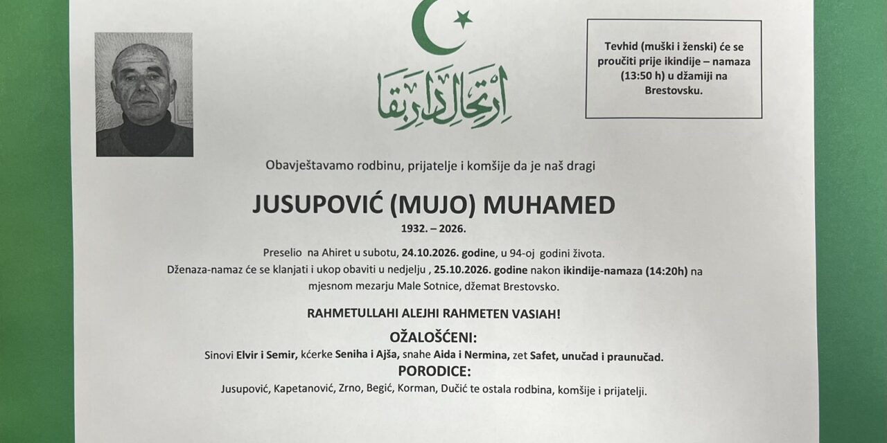 Preminuo je Muhamed Jusupović