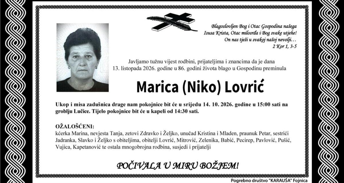 Preminula je Marica Lovrić