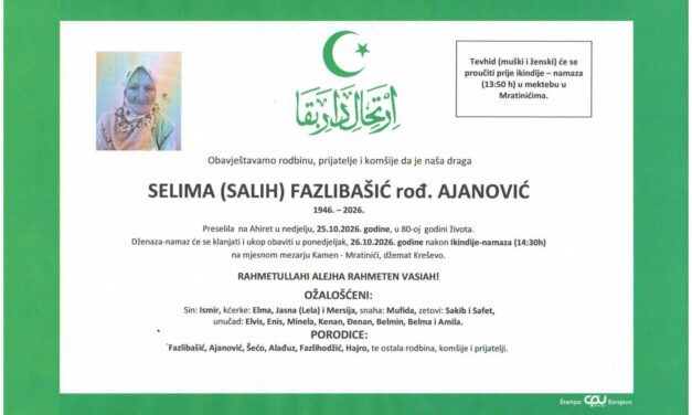 Preminula je Selima Fazlibašić, rođ. Ajanović