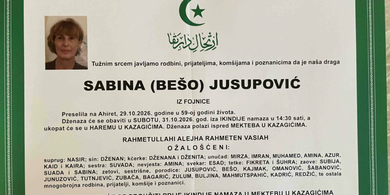 Preminula je Sabina Jusupović