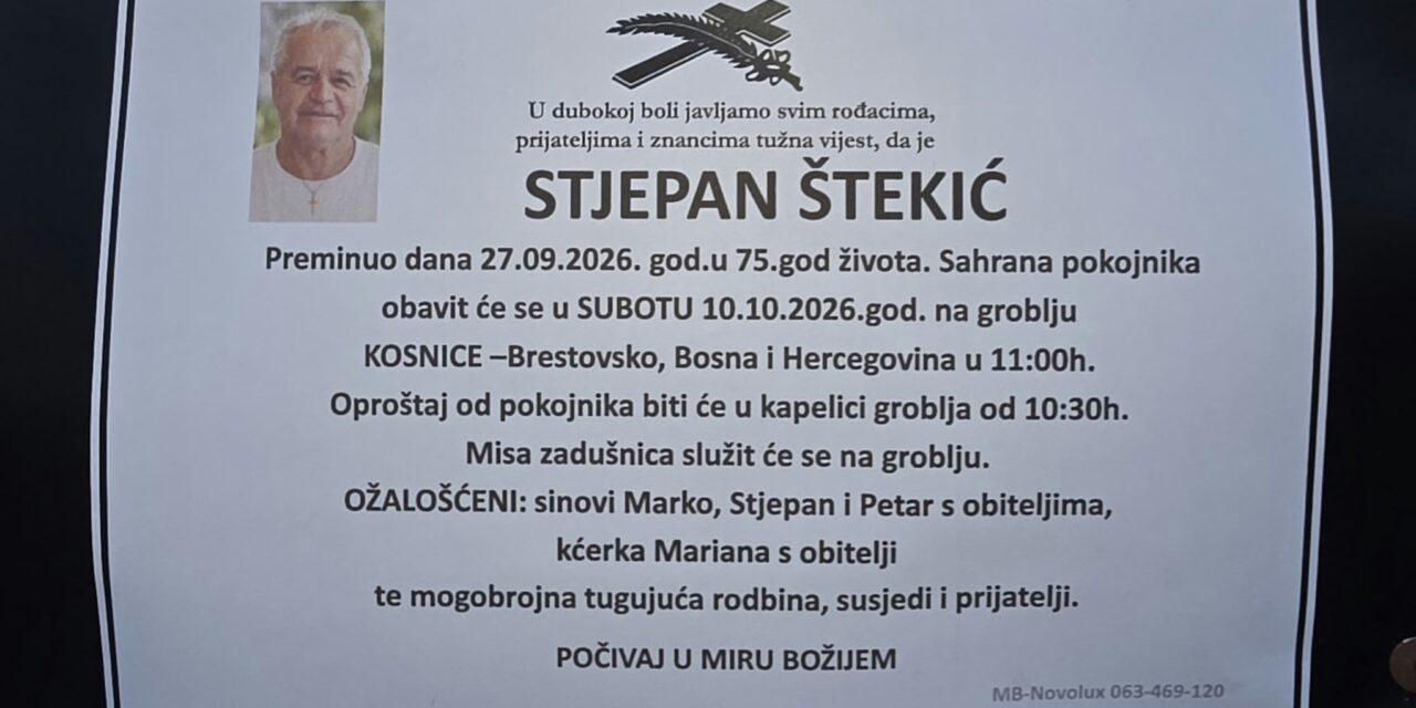Preminuo je Stjepan Štekić