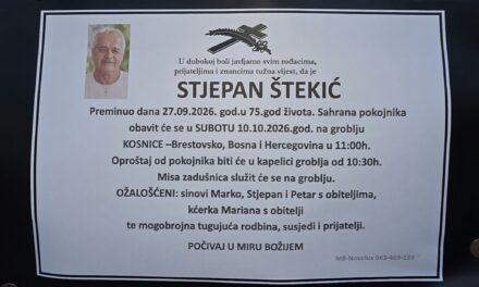 Preminuo je Stjepan Štekić