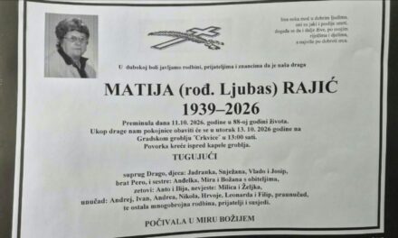 Preminula je Matija Rajić, rođ. Ljubas