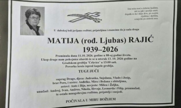 Preminula je Matija Rajić, rođ. Ljubas