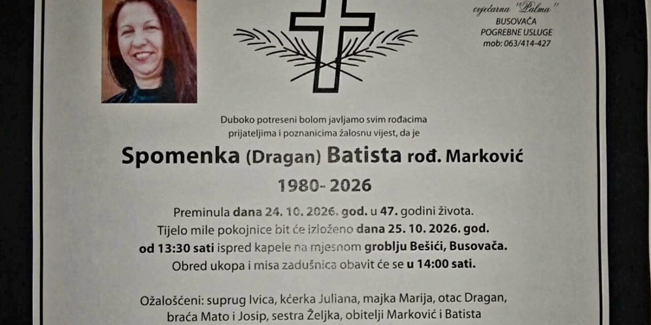 Preminula je Spomenka Batista, rođ. Marković