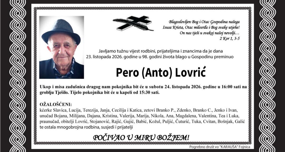 Preminuo je Pero Lovrić