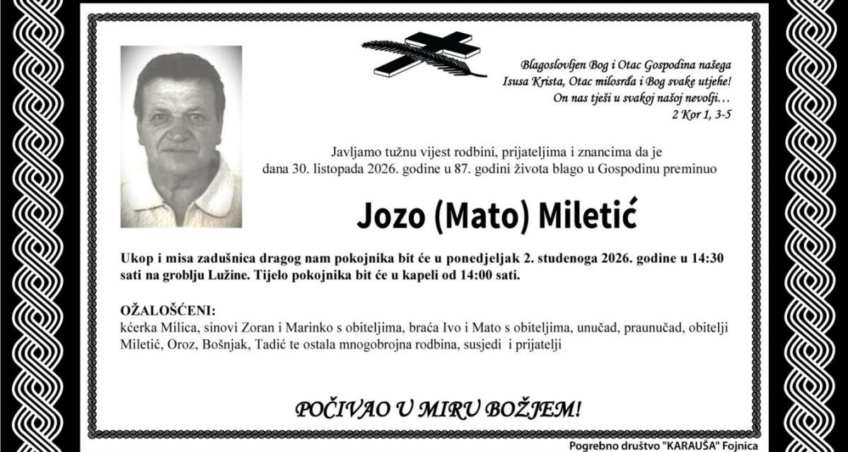 Preminuo je Jozo Miletić